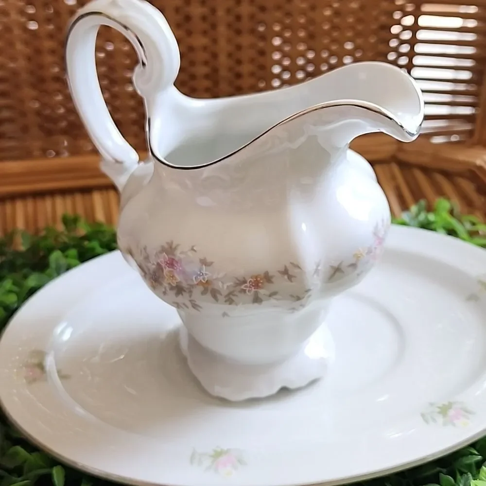 Vintage Johann Haviland Bavaria Germany Floral Creamer Pitcher & Tray